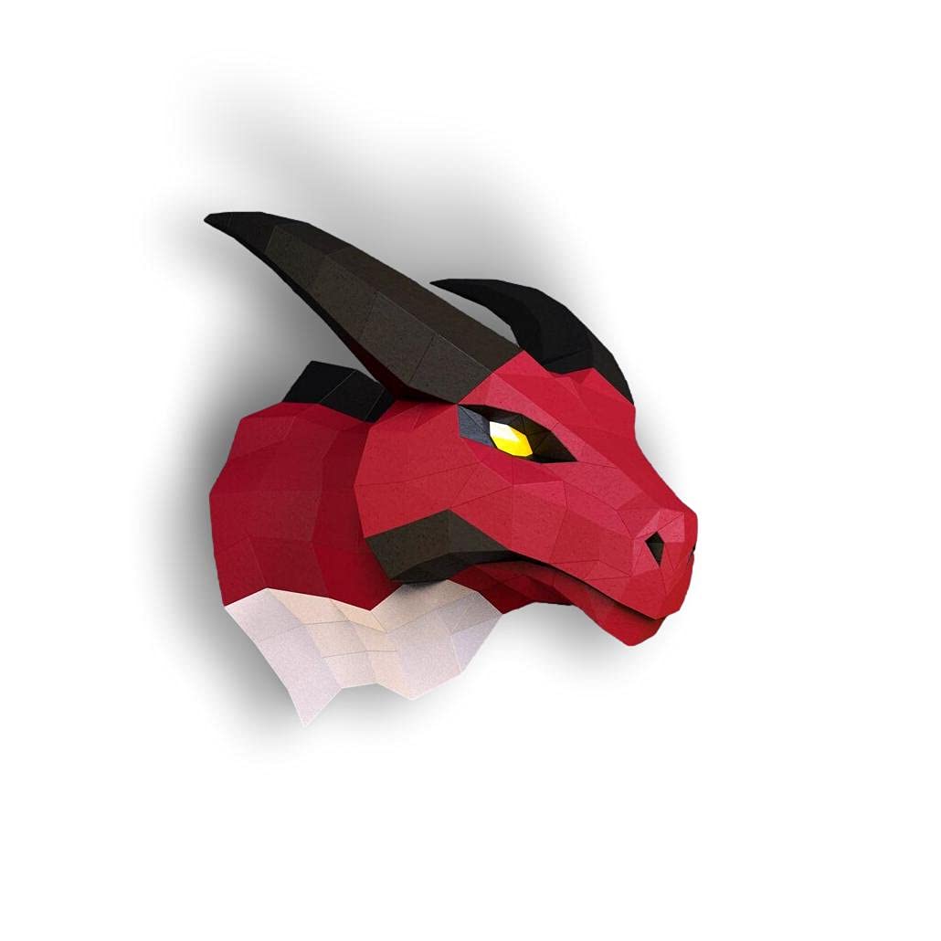 Dragon Head Paper Sculpture,Pre-cut DIY Papercraft Kit,Handmade Mythical animal Figurine, Color,Low Poly Wall Decor,All Accessories Included