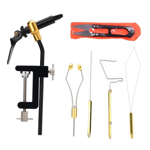 Tdoutop 6点セット フライタイイングツール 金属製 フライタイイングバイス 仕上げツール ボビンホルダー スレッダー シザーズ ポータブル 初心者 プロ向け 釣り道具 釣りに適用, 6個