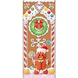 Christmas Gingerbread House Door Cover Decorations - Gingerbread Door Banner for Candyland Party Backdrop Decor Indoor Outdoor, 72×30 Inches