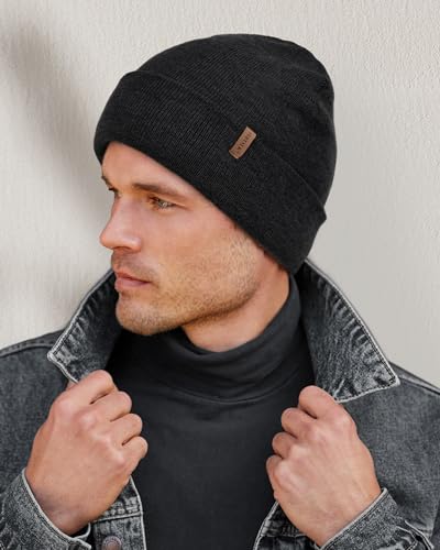 Image of FURTALK Mens Beanie Fleece Lined Winter Hats Double Layered Stylish Knited Cuffed Plain Hat