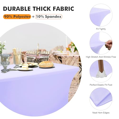 Image of SEPARO 2Pack,6FT Spandex Table Cover Lavender Fitted Rectangular Tablecloth