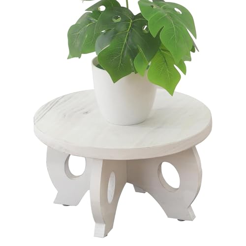 Small Plant Stand, Wooden Plant Holder, 10 Inch Corner Display Rack, Round Table Tall Plants Rack, Balcony Decor Pedestal Board for Garden Corner Patio Lawn