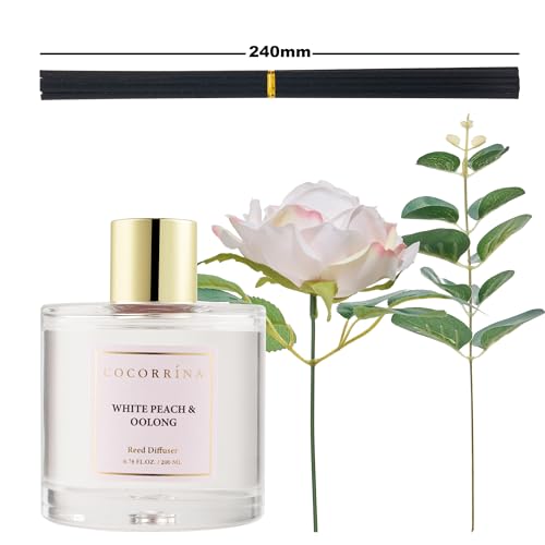 Image of Cocorrina Flower Reed Diffuser - White Peach& Oolong 6.7oz Scented Diffuser with Sticks Home Fragrance Essential Oil for Bathroom Shelf Decor (Artificial Flower)
