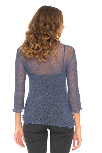 Shu-Shi Womens Sheer Shrug Ruffle Cardigan Sweater Lightweight Knit Bolero Blue #TOP4