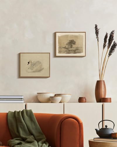 Image of KISSFOX Framed Wall Art Vintage Wall Decor Swan Pictures Retro Animal Canvas Art Rustic Aesthetic Paintings Farmhouse Artwork For Bedroom Living Room Kitchen