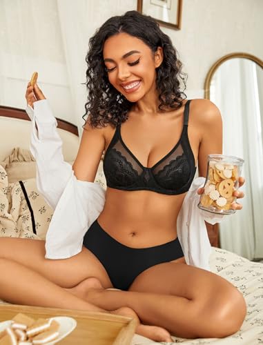 Image of Avidlove Womens Lace Bras Sexy Underwire Unlined Bra V Neck Mesh Everyday Bra Lingeries No Padded