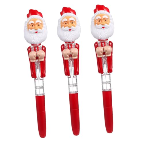 HOLIDYOYO 3個光るクリスマスボールペン ライト付きサンタ拳撃デザイン ペン収納式スムーズ書き心地 学校家旅行対応 向け創造性促進文房具