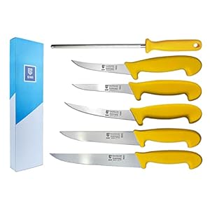 SMI – 6 Pcs Solingen Butcher Knife Set Germany Professional Chef knife Set Boning Knife Sharpening Steel Rod Meat Knife Sharp Kitchen Knives – German steel 1.4116