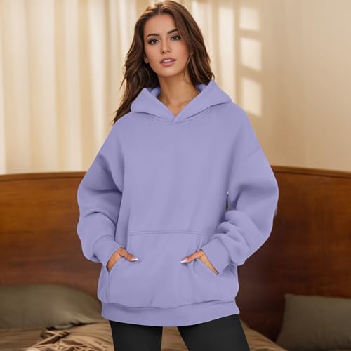 Women Oversized Hoodie Fleece Hooded Sweatshirts with Kangaroo Pockets Casual Loose Y2K Hoodie Long Sleeve Drop Shoulder Comfort Colors Sweatshirts Cute Pullover Tops Sweatshirt For Women
