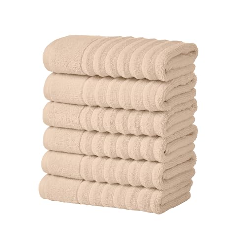 Great Bay Home 6 Pack Hand Towel Set - 100% Cotton Towels - Absorbent & Quick-Dry Towels for Bathroom (Dune)