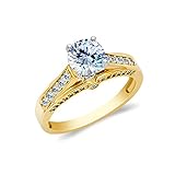 Ioka Anillo de compromiso de boda de circonita cúbica para mujer Tamaño de 4 Oro amarillo