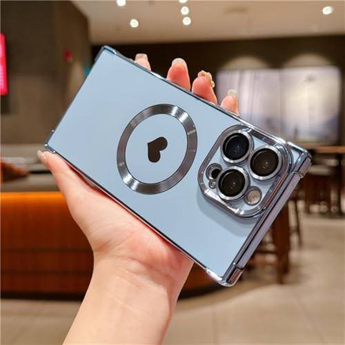 Coque magnétique iPhone 16 Pro Max bleu protection souple antichoc luxueuse