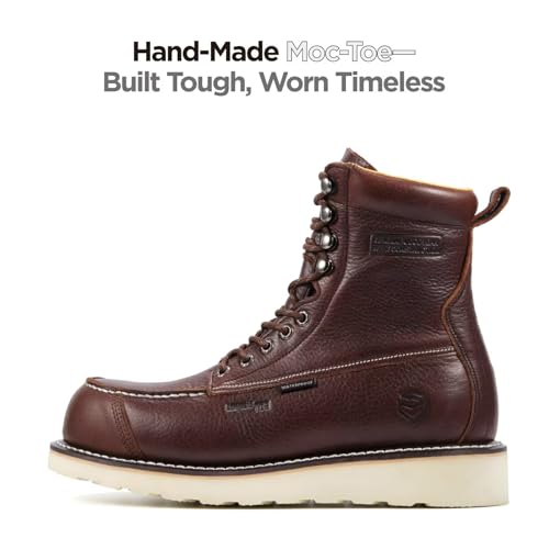 Image of SUREWAY Mens 8 inch Heavy Duty Waterproof Work Boots for Men - Composite Toe,EH Construction Industrial Safety Leather Boots,GoodyearWelt,Lace Up Wedge Moc Toe,Oil /Slip Resistant Comfortable Outsole