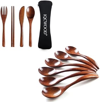 Wooden Cutlery Set Portable and Korean Wooden Spoon 6 Piece