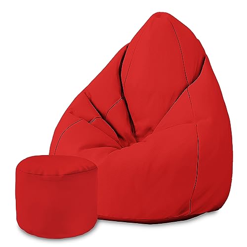 DreamRoots Sitzsack für Kinder und Erwachsene - Sitzsack mit Füllung, Lehne, Hocker und Bezug - Oxford Stoff 220 gr/m2 Wasserdicht - Sitzkissen Boden - Chill Sack M, Rot