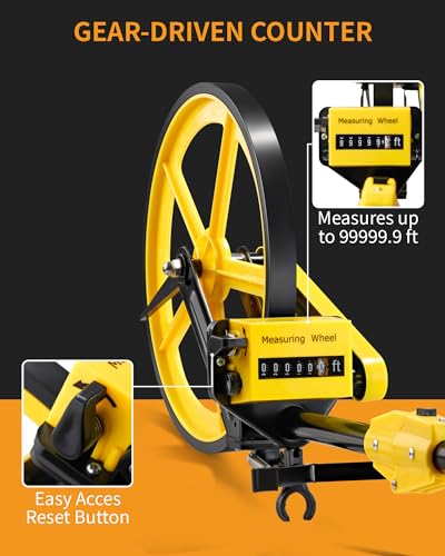 Measuring Wheel, Firecore 12.5 Inch Centerline Rolling Tape Measure Wheel with Brake and Kickstand, Walking Distance Measuring Wheel in Feet and Inches for Construction, Measurement Up to 0-99999.9 ft - Thumbnail 4