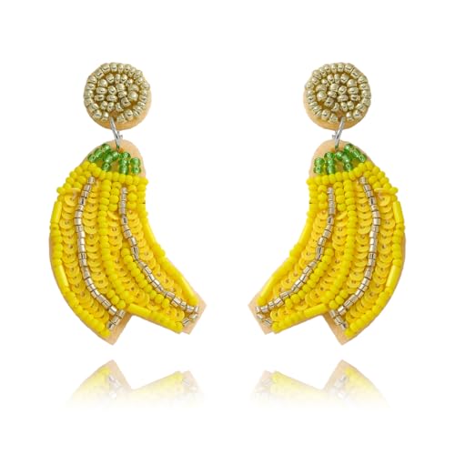 Beaded Banana Dangle Earrings for Women Lightweight Handmaded Beads Fruit Drop Earring Boho Summer Fruits Jewelry Gift