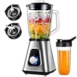 SHARDOR 1200W Blenders for Smoothies and Shakes, 52 Oz Countertop Blender & 22 Oz Personal Blender Combo, New Upgraded 6-leaf Blade, 3 Adjustable Speed for Juices, Frozen Fruit Drinks, Sauces