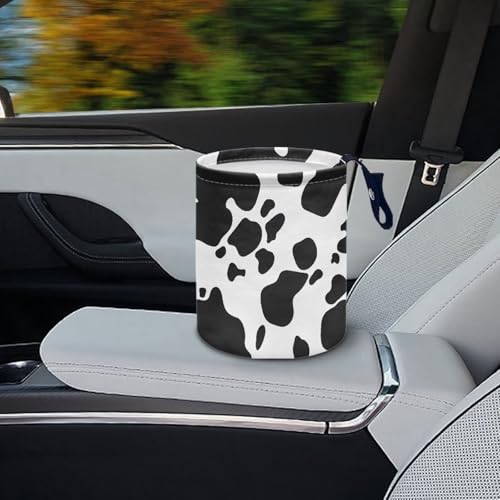 Image of Cow Print Car Garbage Can Waste Basket for Cars - Back Seat, Floor, or Hanging Headrest Cars Accessories Interior Road Trip Essentials