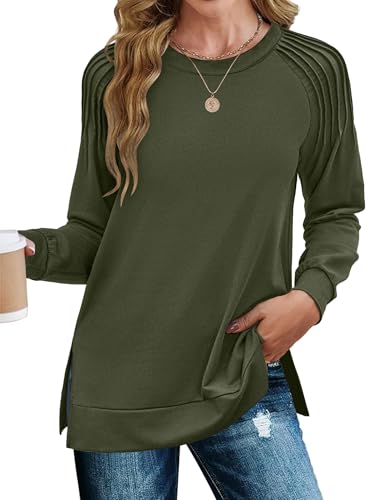 Zeagoo Fall Tops for Women 2025 Long Sleeve Shirts Casual Cotton Blouses Dressy Casual Pleated Tunics Sweartshirts