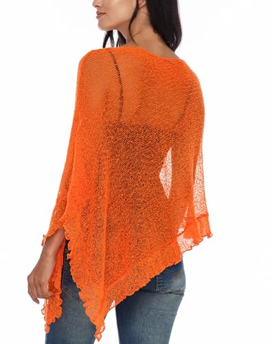 Image of SHU-SHI Women's Sheer Knit Poncho Shrug Lightweight Asymmetrical Ruffle Wrap Dressy Summer Shawl Cover Up Top