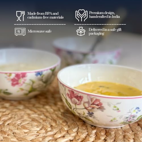 Image of GOLDEN QUEEN'S Bowl Set of 6 | Perfect for Rice, Dal, Curry, Snacks & More | Microwave Safe | 4 Inch Wide - Garden Splendor Bowls