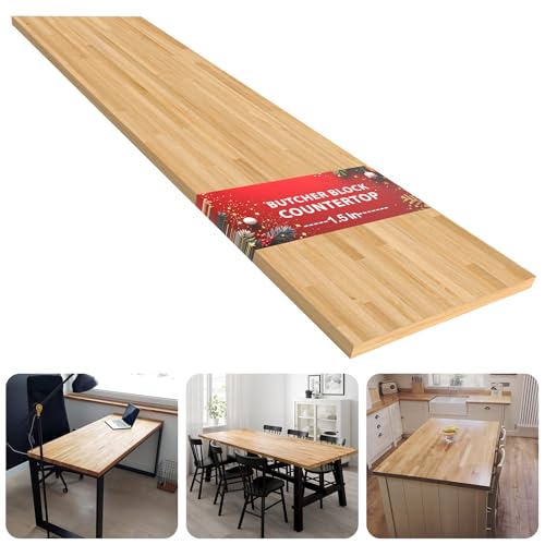 Image of Unfinished Birch Butcher Block Countertop - Solid Wood Cutting Board for Kitchen Island, DIY Desk & Washer Dryer Top, Customizable Surface - 98" x 25" x 1.5" Thick