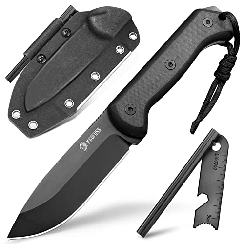 NedFoss SEAL BK Outdoor Messer feststehend, 10.5cm D2 Stahl Full Tang Survival Messer mit 10cm Feuerstahl & Schärfer, Bushcraft Messer mit G10 Griff & Kydex holster, Jagdmesser, Angelmesser