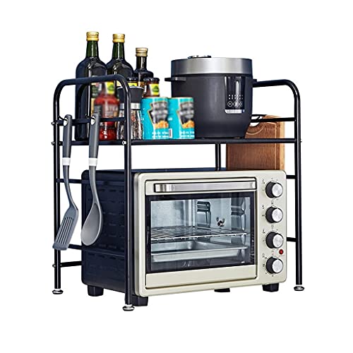 Support micro-ondes en acier inoxydable noir avec étagère cuisine 2 niveaux
