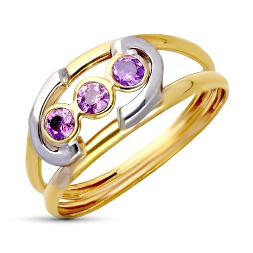 Bague double corps or bicolore 9k améthyste anti-torsion
