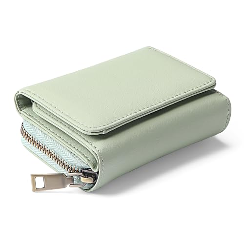 Small Genuine Leather Wallet for Women RFID Blocking Credit Card Holder (Light Green)