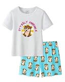 UNICABBIT21 Grey Otter Summer Pajamas for Girls Big Kids Cute Cartoon Nighty Sleepwear 2-Piece Short Sleeve Set Size 10