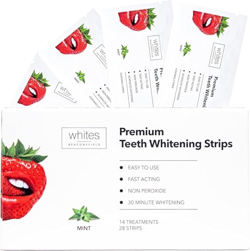 Whites Beaconsfield Teeth Whitening Strips, 28 Strips (14-Day Treatment) – Non-Peroxide Formula, Enamel-Safe, Brighten Teeth Fast, Removes Coffee, Wine, Smoke Stains, Safe for Sensitive Teeth