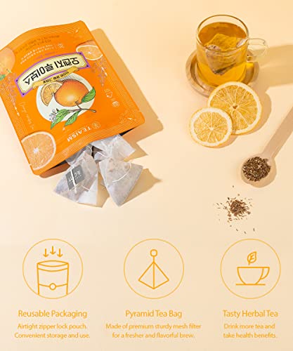 Ssanggye Orange Rooibos Blended Tea 1.5G X 15 Pyramid Tea Bags, Tangerine Peel/Black Tea/Natural Fruit Chips With Orange Flavors Refreshing Sweet And Soothing Tastes Contians Low Caffeine #TOP3