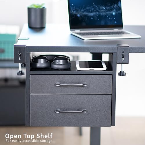 VIVO Corner Clamp-on Under Desk Drawer and Shelf System, Office Accessory Holder for Supplies, Gaming Devices, and More, Multi-Level Storage, Workstation Organizer, Black, DESK-DR3C