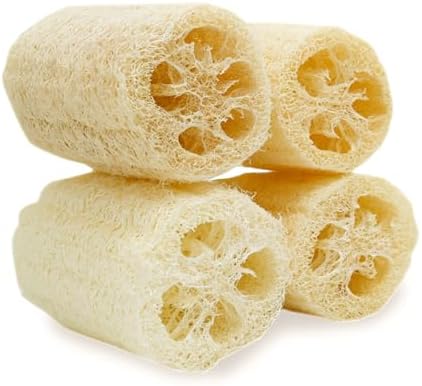 4" Natural Loofah Exfoliating Body Sponge Scrubber, Plant-Based Organic Loofa Luffa for Men & Women Skin Care Bath Shower Cleaning Back & Fac, Natural Sponges for Dishes, Pack of 4