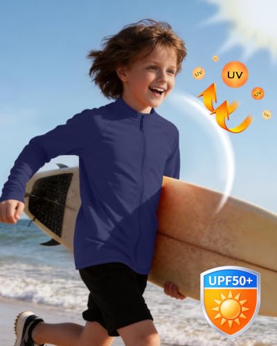 Image of Roadbox UPF 50+ Boys Zip Up Rash Guard Kids Long Sleeve Swim Shirt