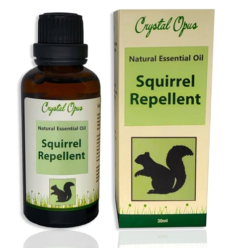 Squirrel Repellent Spray Makes 12+ litres. Tried & Tested Concentrated Blend. Natural Peppermint Cinnamon Chilli and Garlic Essential Oil. Humane & Safe Deterrent. Indoor & Outdoor. Crystal Opus