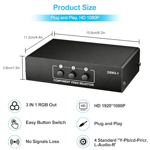 Image of 3 Port Component AV Video Switch Box Hub Splitter RGB Selector Converter 3 Input 1 Output for Xbox 360 Wii PS2 PS3 DVD