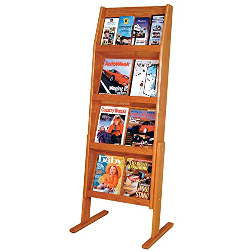 Wooden Mallet Slope 4Hx4W 16 Pocket Standing Literature Display, Medium Oak