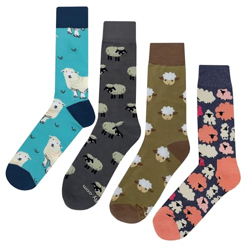 Sheep Dress Socks 4 Pack Funny Novelty Crazy Fun Design Men Size 8-12 Cotton Casual Crew Colorful Funky Fancy Socks Gift for Men