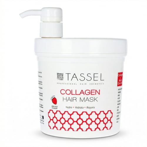 Tassel Mascarilla Capilar de Colágeno 1L, Tratamiento Nutritivo y Reparador, Hidrata y Aporta Brillo, Cabello Suave y Sedoso (Mascarilla de Fresa - 1 Litro, Fresa)