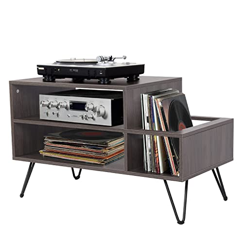 ybaymy Soporte para tocadiscos de madera de 86,5 x 46 x 53 cm, soporte para discos de vinilo con capacidad para 200 álbumes, mesa de tocadiscos para sala de estar, oficina, dormitorio