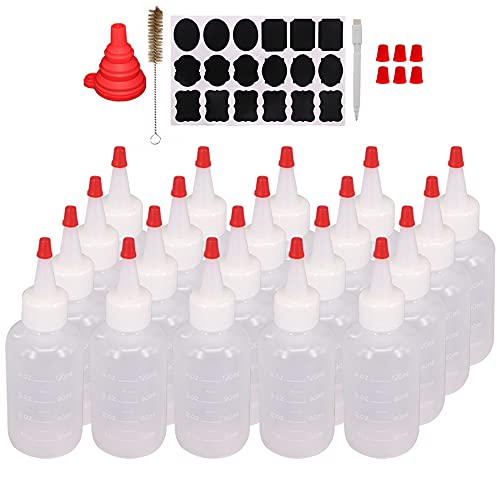 Belinlen 20-Pack 4oz Clear Plastic Squeeze Bottles with Flip-Top Lids