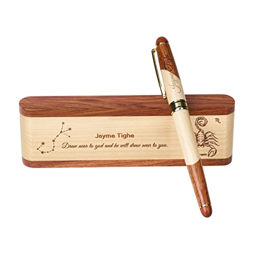 Constellation Personalized Engraved Pen Sets Custom Ballpoint Pen With Wooden Case For Gift With Box (Scorpio) #TOP4