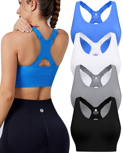 Image of Evercute High Impact Sports Bras for Women 3 /4 /5 Pack, Adjustable Straps Padded Supportive Seamless Racerback Running Bras
