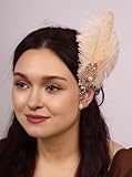 Aimimier Bridal 1920s Flapper Feather Clip with Crystal Brooch Bow Pendant Roaring 20s Feather Fascinators Prom Party Festival Hair Accessories for Women(Champagne)