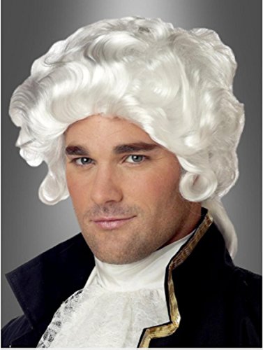 HeuSa Tech Perücke Herren kurz weiß Lockig gewellt Fasching Karneval Barock Mittelalter Cover