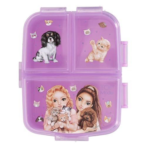 Depesche 13518 TOPModel Kitty and Doggy - boîte à goûter en Violet, avec Motif modèle, Chiens et Chats, boîte à goûter avec 4 Compartiments et Couvercle à charnière