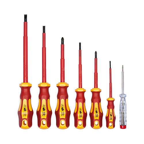 VDE Schraubenzieher Set 7tlg inkl. Spannungsprüfer Schlitz & PH von WIESEMANN 1893 I TÜV - GS geprüft I 80218